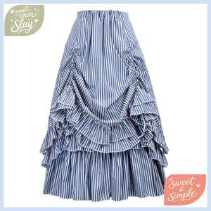Vintage Gothic Victorian Skirt with Stretchy Waist, Adjustable Drawstrings